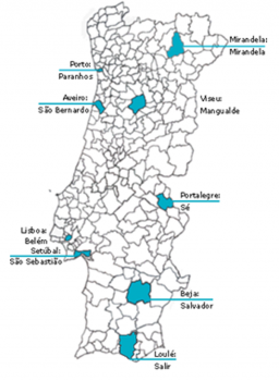 Mapa de Localizao dos Concelhos com Freguesias no Projecto-Piloto de 2004