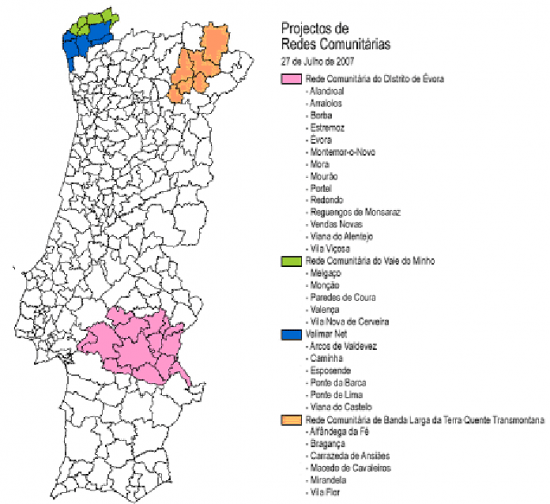 Mapa de localizao dos Projectos de Redes Comunitrias