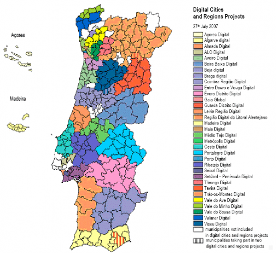 Location of Digital Cities and Digital Regions Projects Map