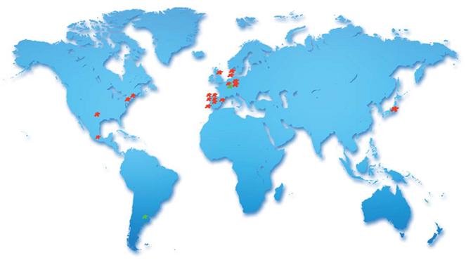Mapa com a localizao das instituies com as quais o INL tem protocolos de colaborao