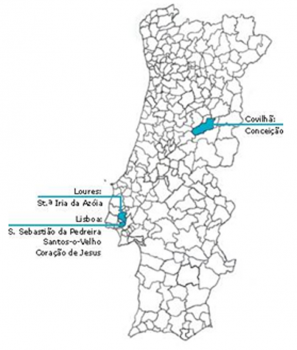 Mapa de Localizao dos Concelhos com Freguesias no Projecto-Piloto de 2005