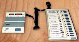 Photograph of voting machine from India  - Control Unit and Voting Unit (2008)