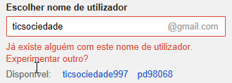 Figura 4 - Indicação de nome existente e respetivas sugestões.