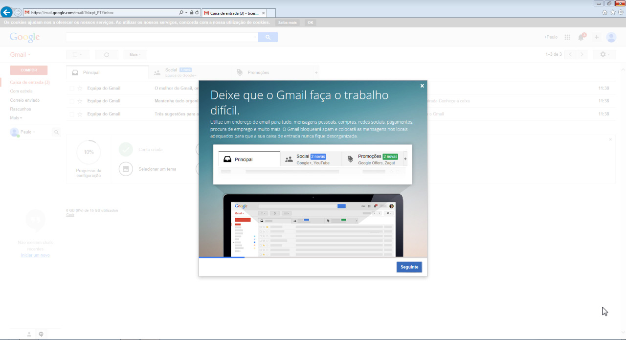 Figura 7 - Janela informativa do Gmail.