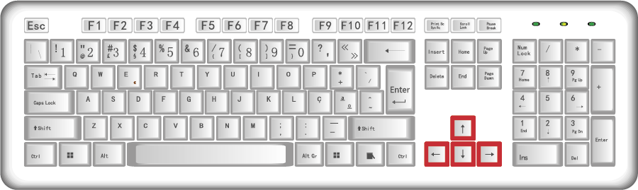 Figura 7 - Teclado com destaque das teclas Setas.