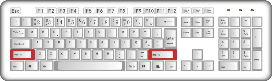 Figura 3 - Teclado com destaque das teclas Shift