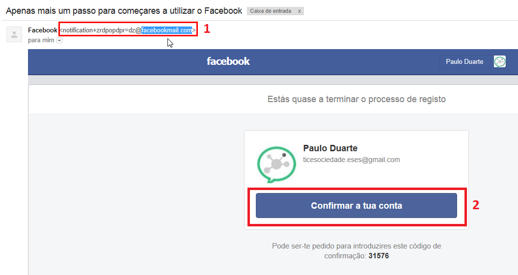 Figura 8 - Confirmar a conta do Facebook