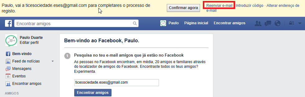 Figura 9 - Pedido de reenvio do e-mail de confirmação do registo