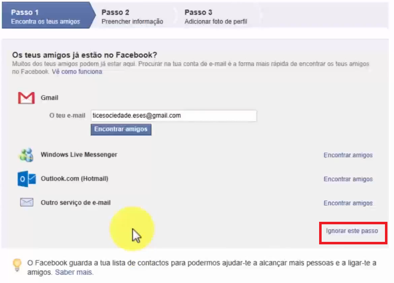 Figura 3 - Os 3 passos para adicionar dados ao perfil