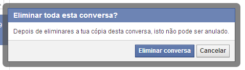 Figura 16 - Aviso eliminar conversa armazenada na caixa de mensagens