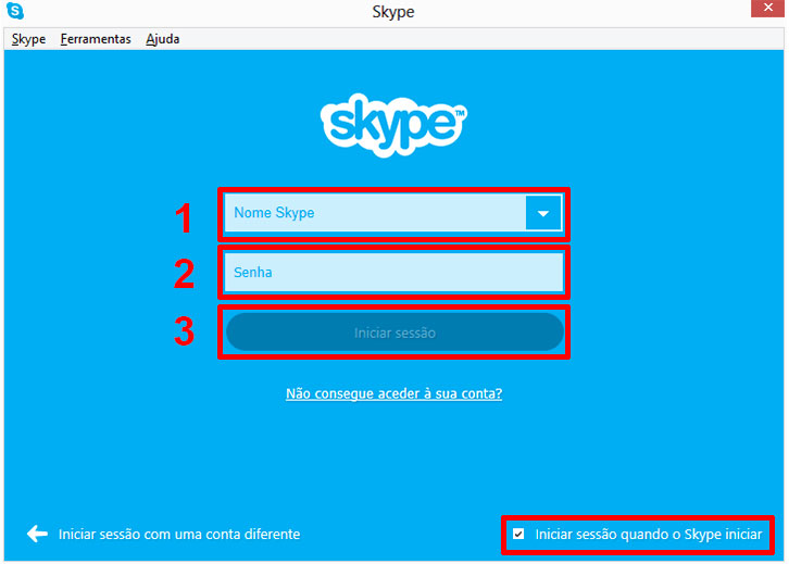 Figura 2 - Iniciar sessão Skype