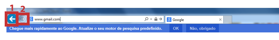 Figura 7 - Imagem com botão Retroceder (destaque 1) e do botão Avançar (destaque 2).