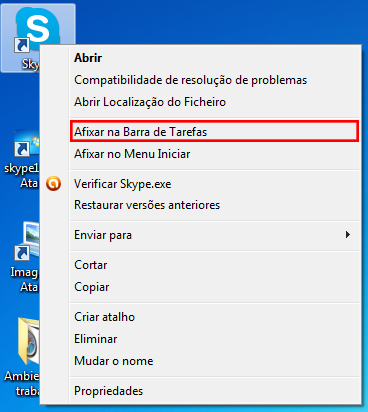 Figura 5 - Destaque para afixar programas à barra de tarefas.