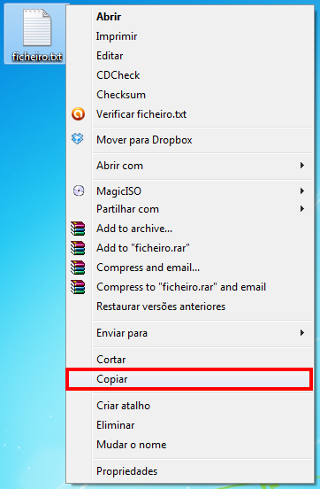 Figura 10 - Menu de opções com destaque para a opção Copiar.