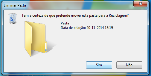 Figura 14 - Confirmação de envio de uma pasta (ou ficheiro) para a reciclagem.