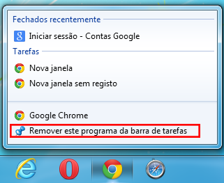 Figura 6 - Ação para remover programas da barra de tarefas.