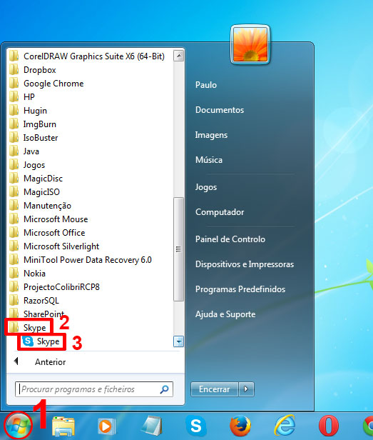 Figura 2 - Abrir Skype através do menu Iniciar