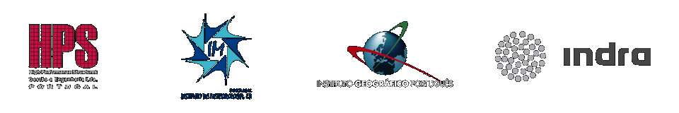 Logotipos de HMS, Instituto de Metereologia, Instituto Geográfico Português, Indra