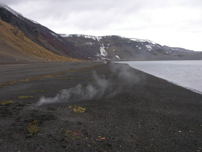 Fumarolas dentro da caldeira da ilha Deception, Antárctida